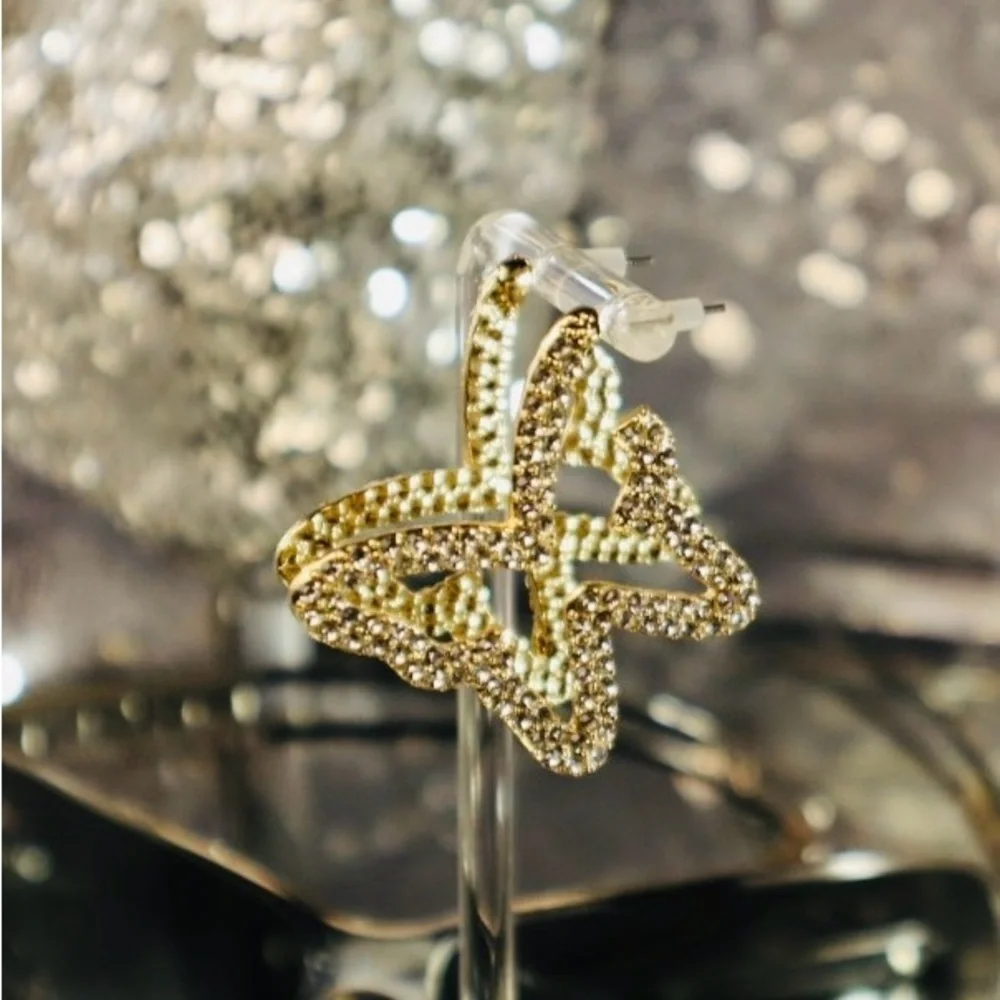 Butterfly Gold-Tone Dangling Crystal Stud Earrings